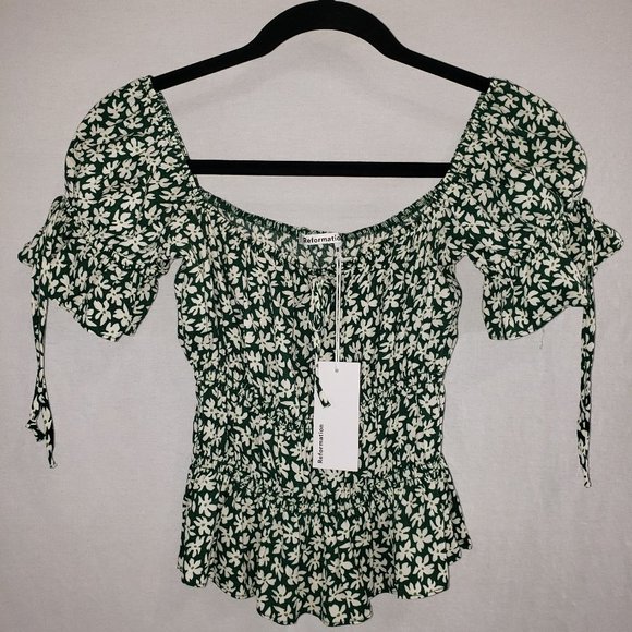 Reformation Tops - REFORMATION Cashew Green Floral Blouse  Annette Smocked Size Medium NEW WITH TAG